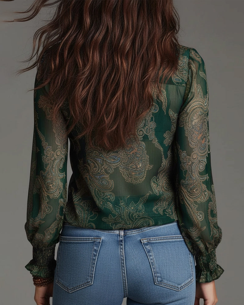 Katie™ | Sophisticated Half-Zip Blouse with Ruffles