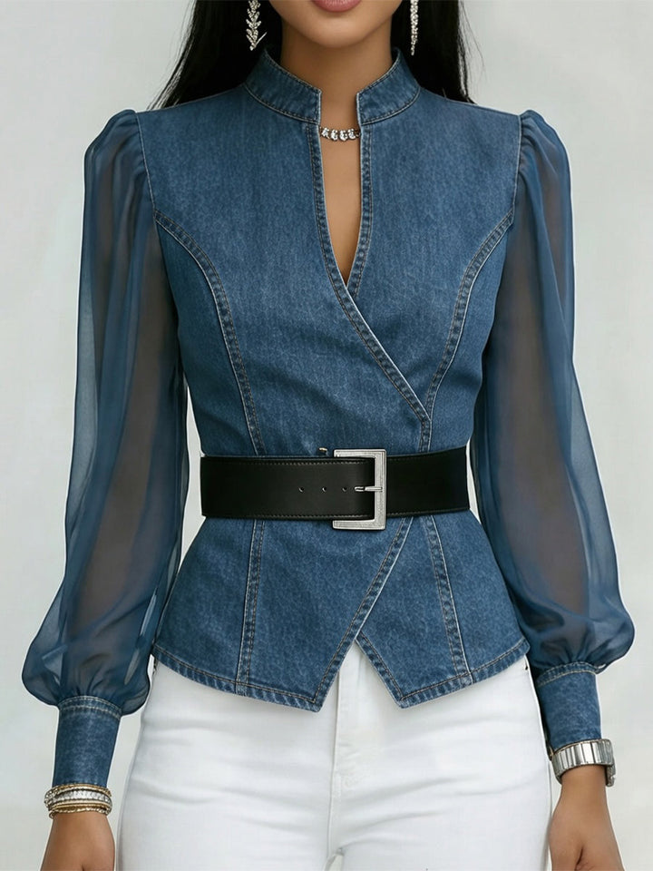 Valérie™ | Denim Top with Organza Sleeves