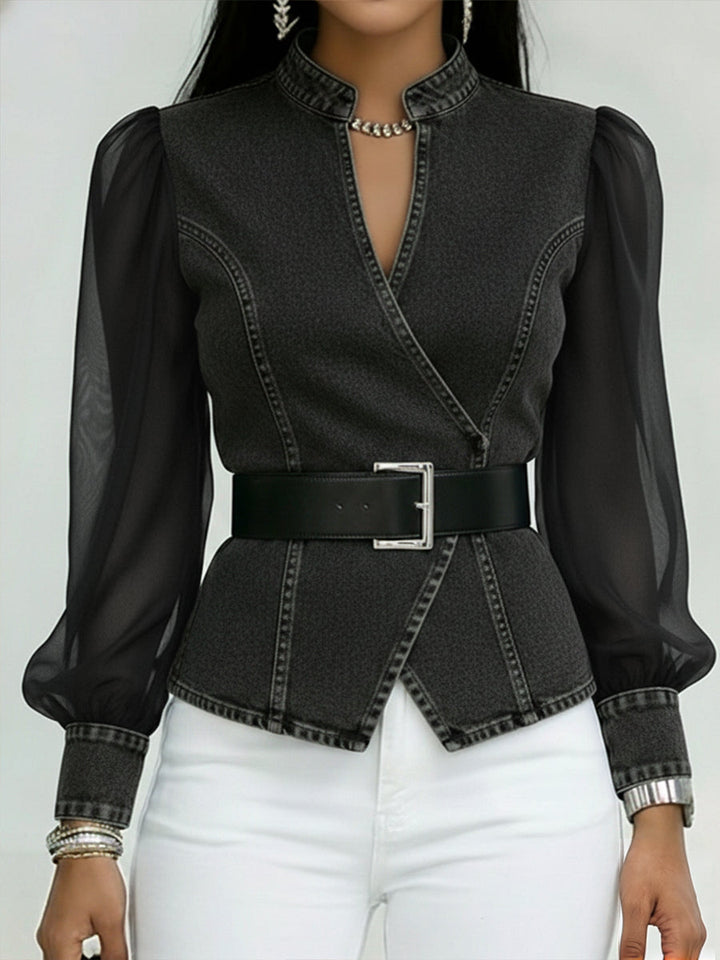 Valérie™ | Denim Top with Organza Sleeves