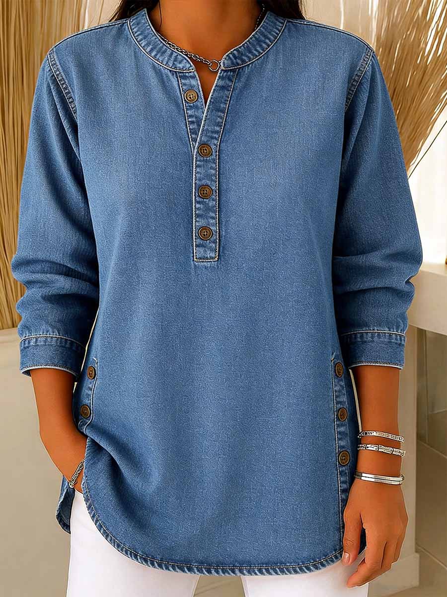 Amira™ | Denim Shirt with V-Neck