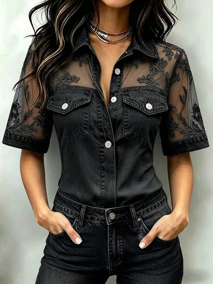 Marceline™ | Denim Shirt with Lace