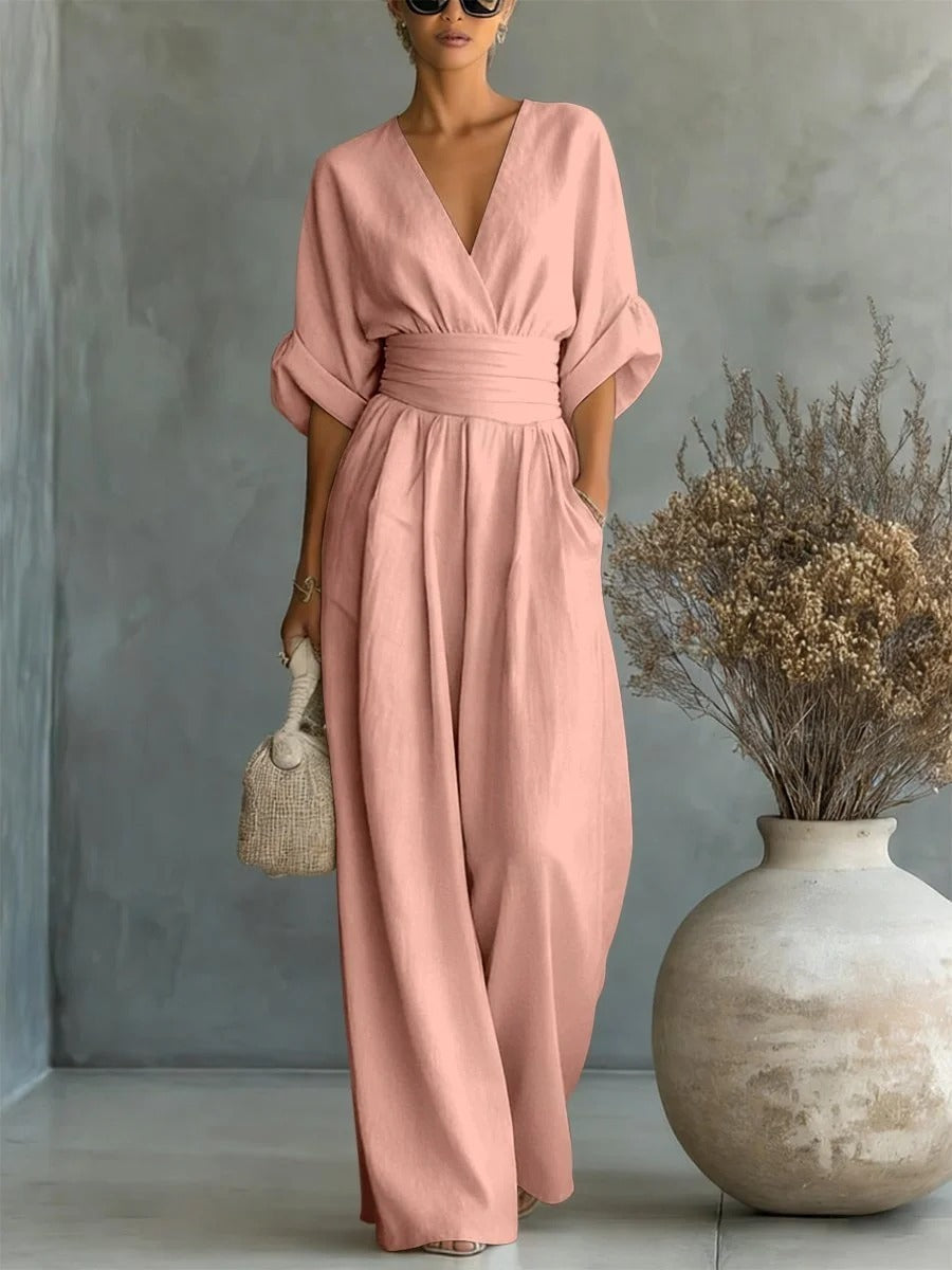 Éliane™ | Pastel Blue V-Neck Jumpsuit