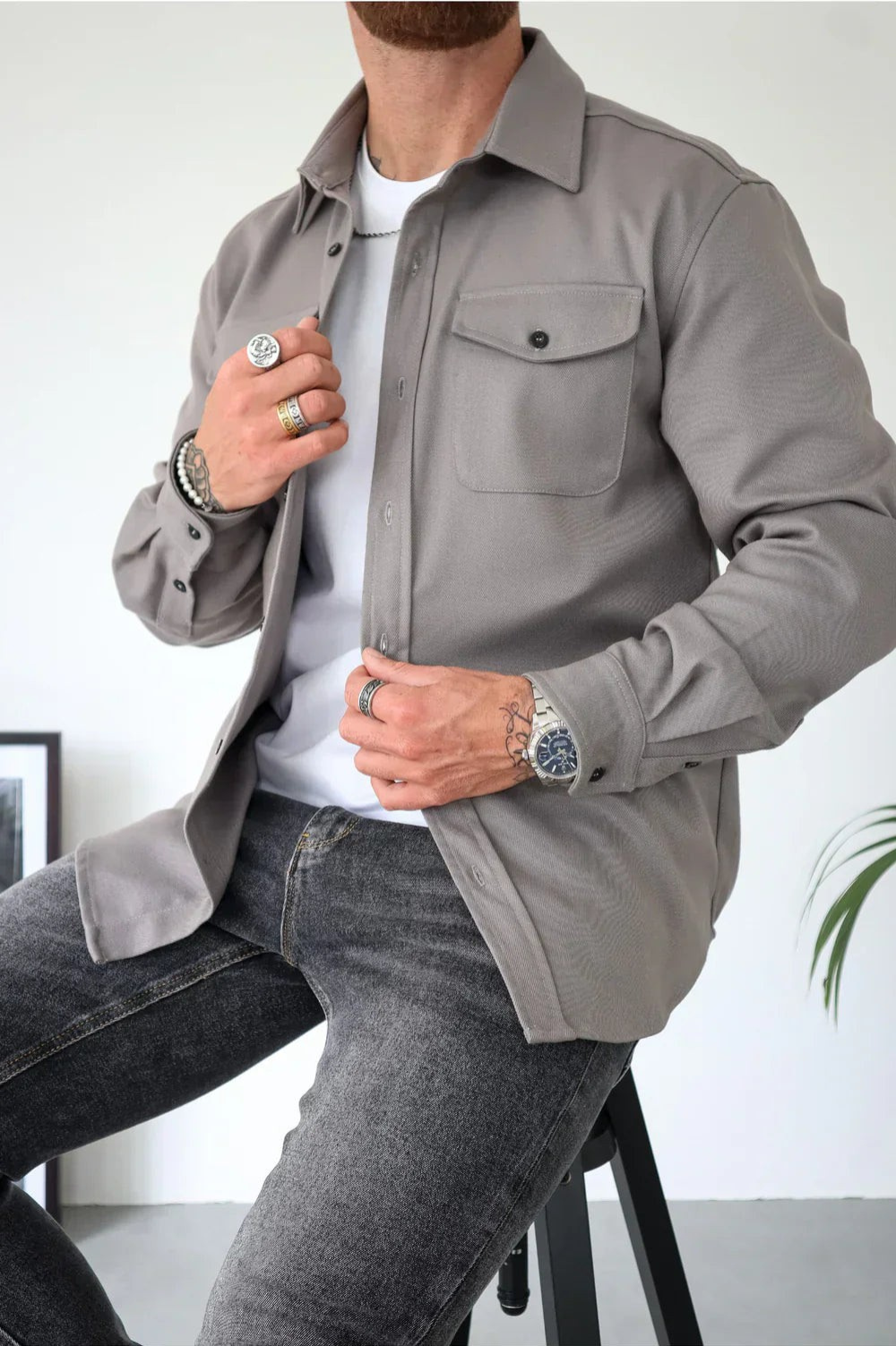 Shirt Jacket for Men - Button-Up Overshirt