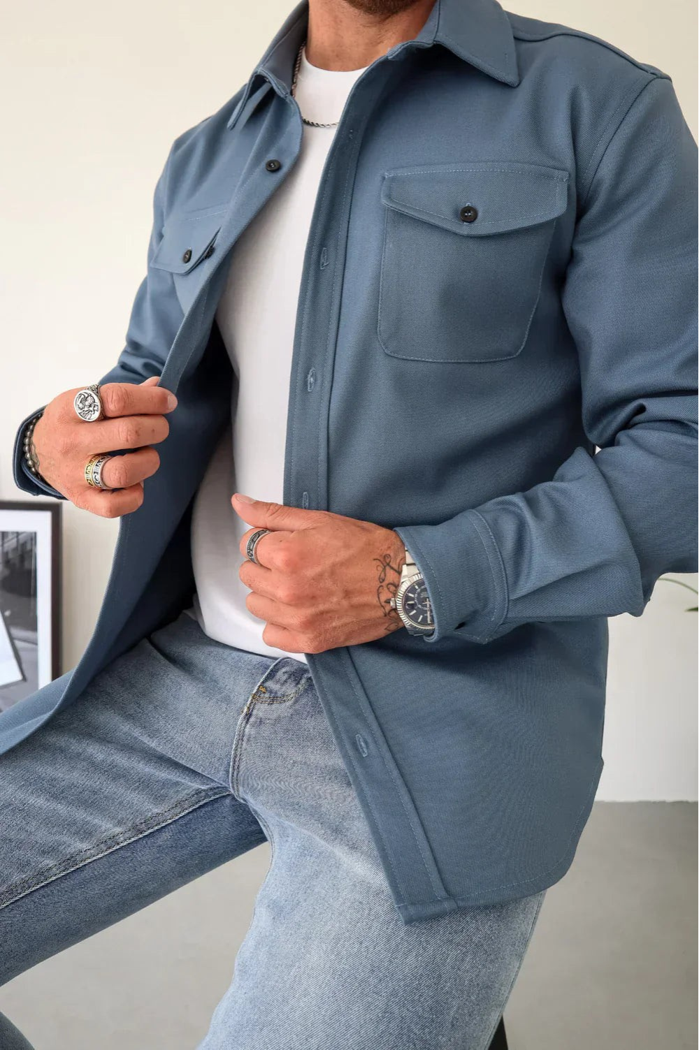 Shirt Jacket for Men - Button-Up Overshirt
