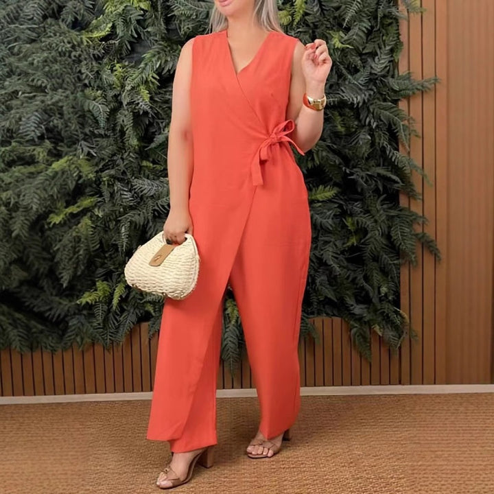 Mirabelle | Women's Casual V-Neck Jumpsuit with Tie Belt