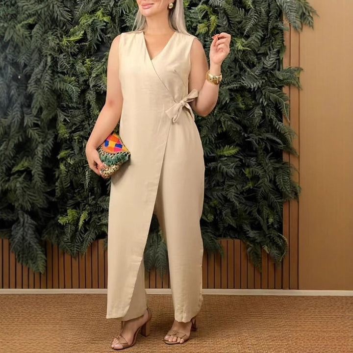 Mirabelle | Women's Casual V-Neck Jumpsuit with Tie Belt