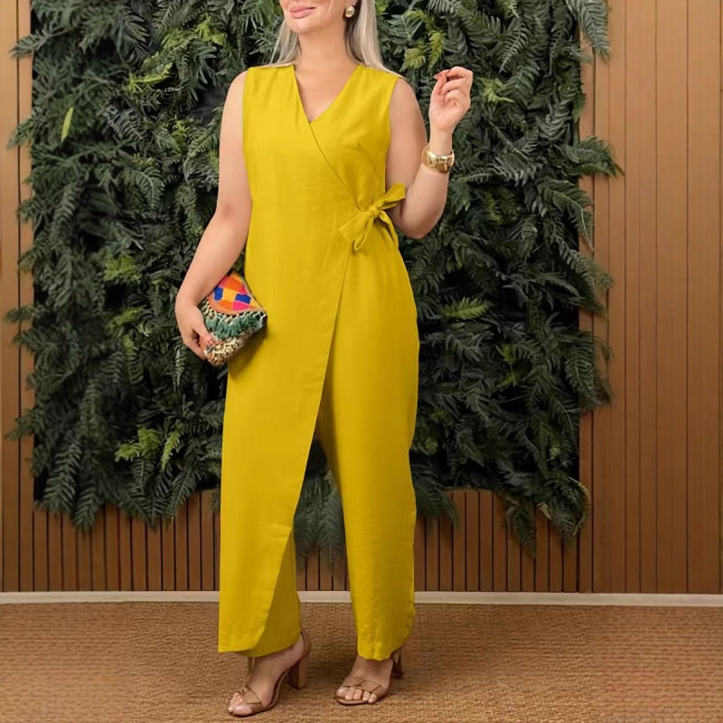 Mirabelle | Women's Casual V-Neck Jumpsuit with Tie Belt