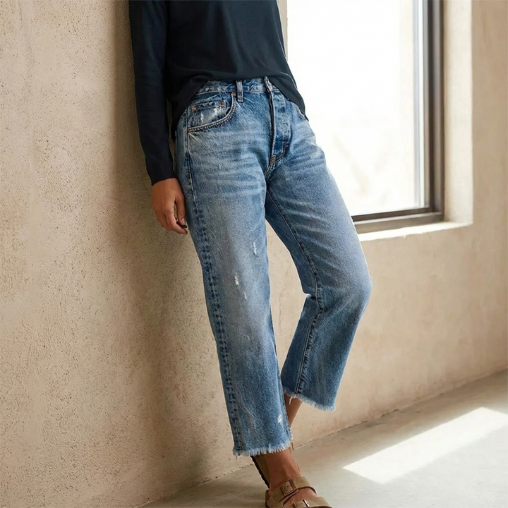 Davina - Retro Cropped Straight-Leg Jeans