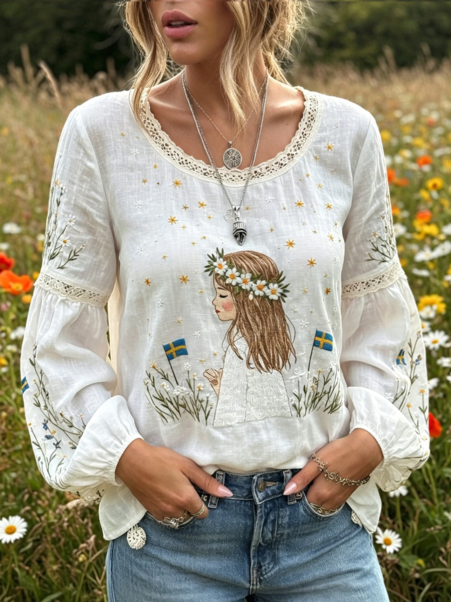 Midsommar™ | Vintage Floral Cotton-Linen Top