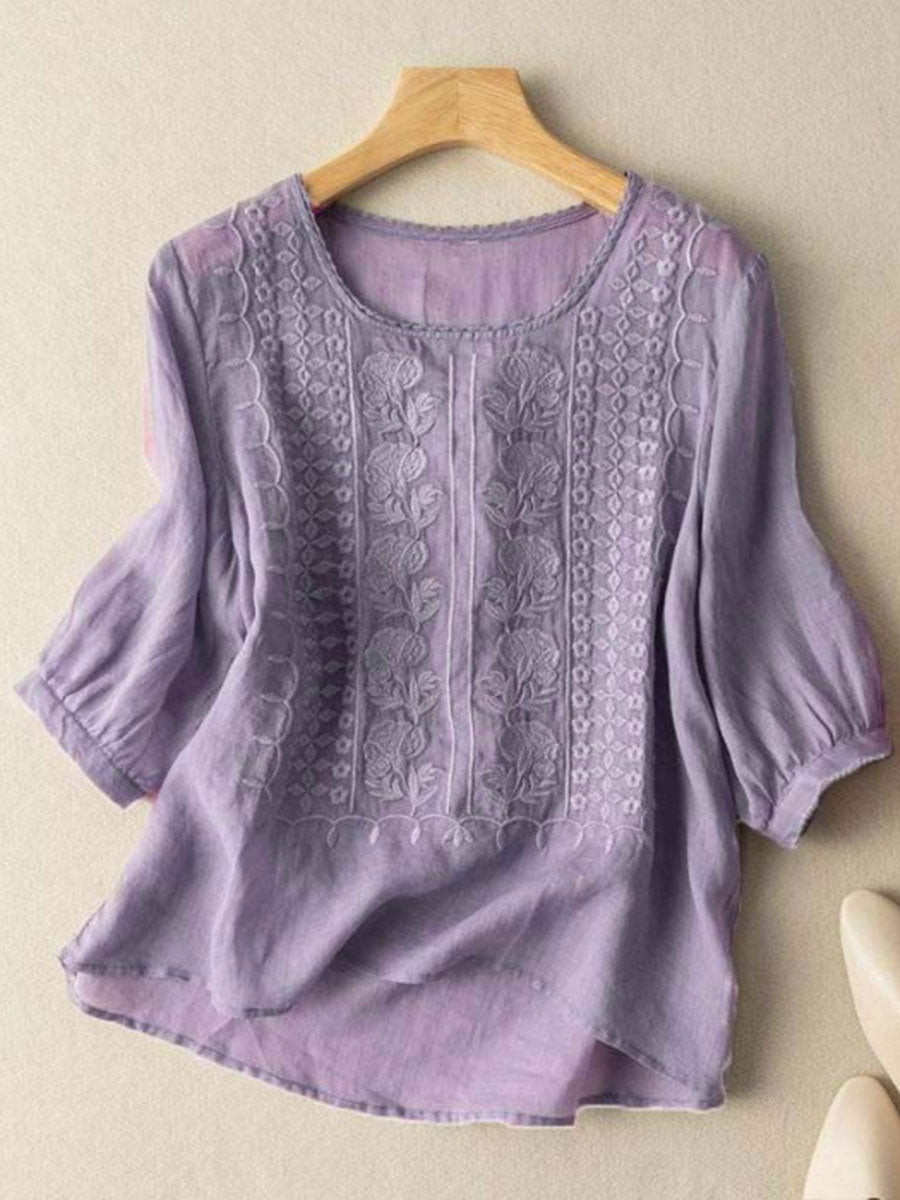 Coton Fleur™ | Floral Detail Cotton-Linen Top