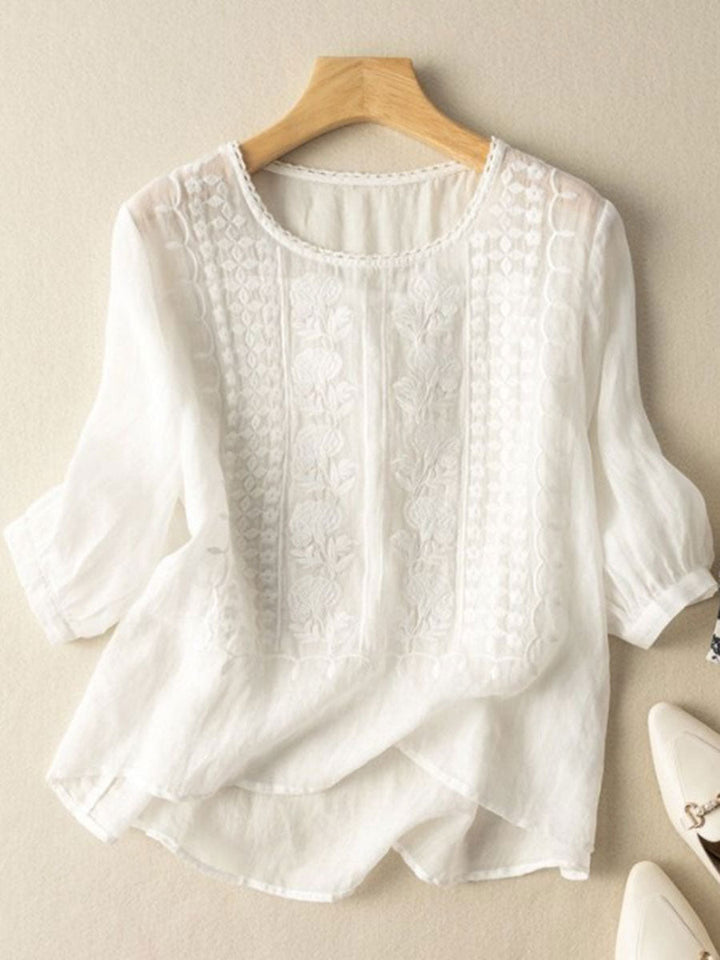 Coton Fleur™ | Floral Detail Cotton-Linen Top