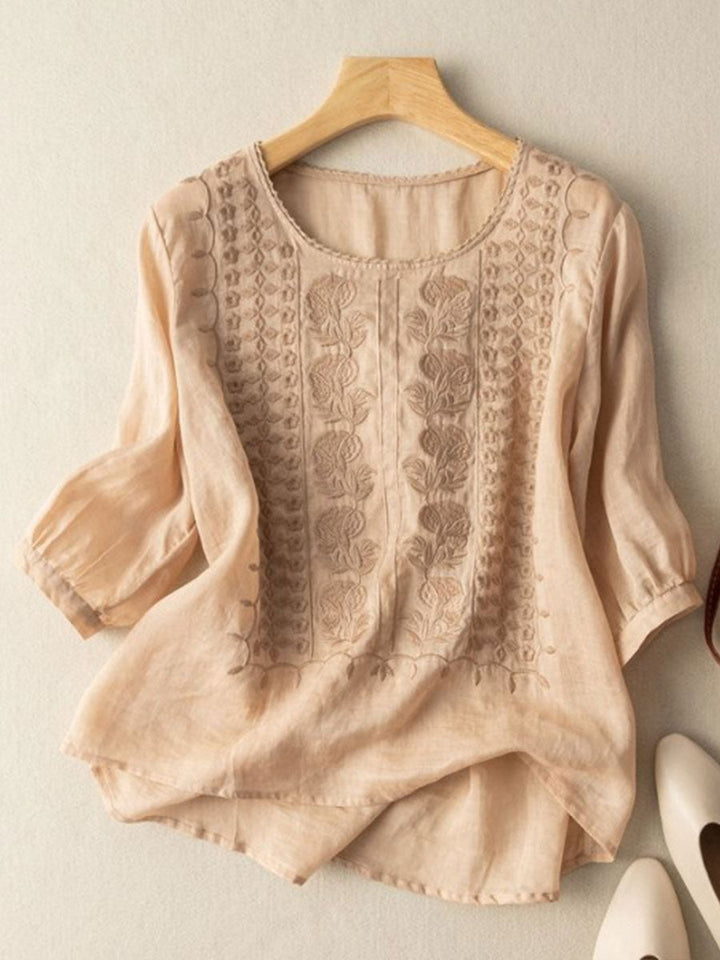 Coton Fleur™ | Floral Detail Cotton-Linen Top