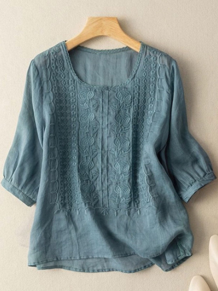 Coton Fleur™ | Floral Detail Cotton-Linen Top