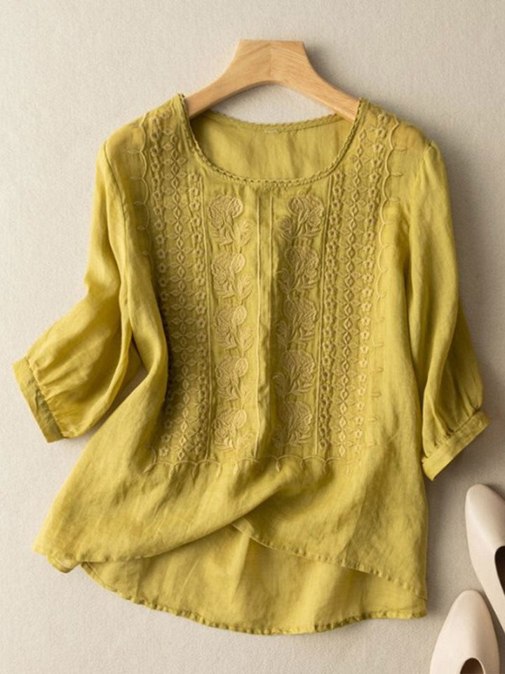 Coton Fleur™ | Floral Detail Cotton-Linen Top