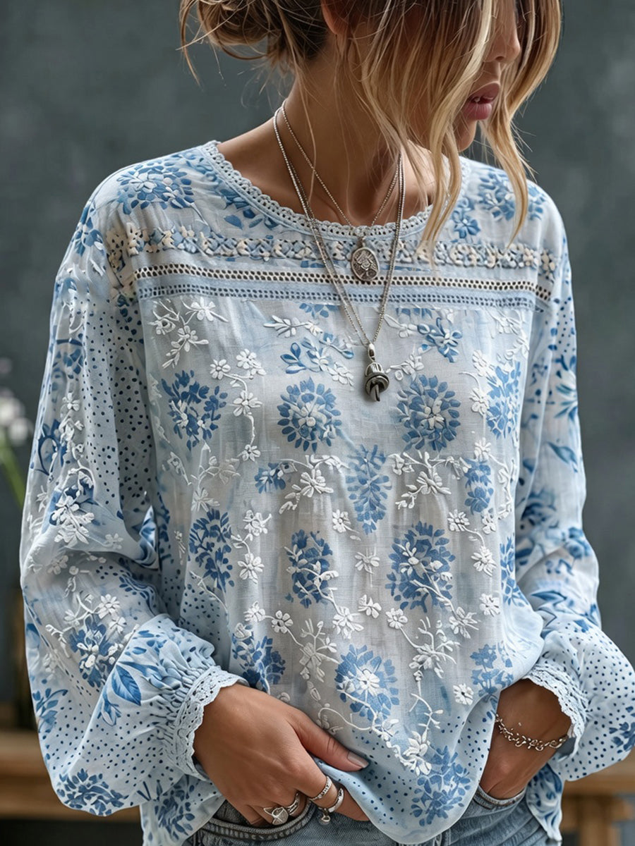 Bleu Ciel™ | Top vintage floral in cotton-linen