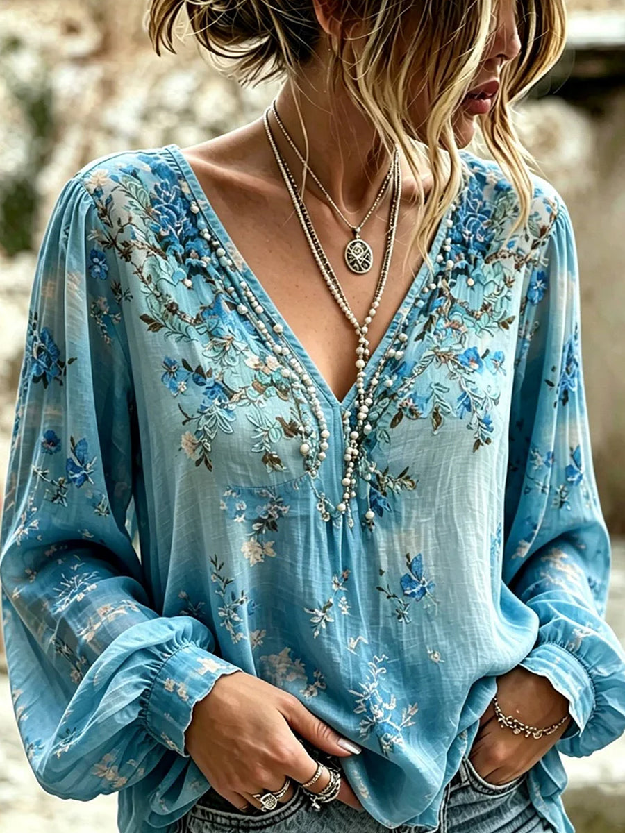 Vintage Floral™ | Cotton-linen Printed Top