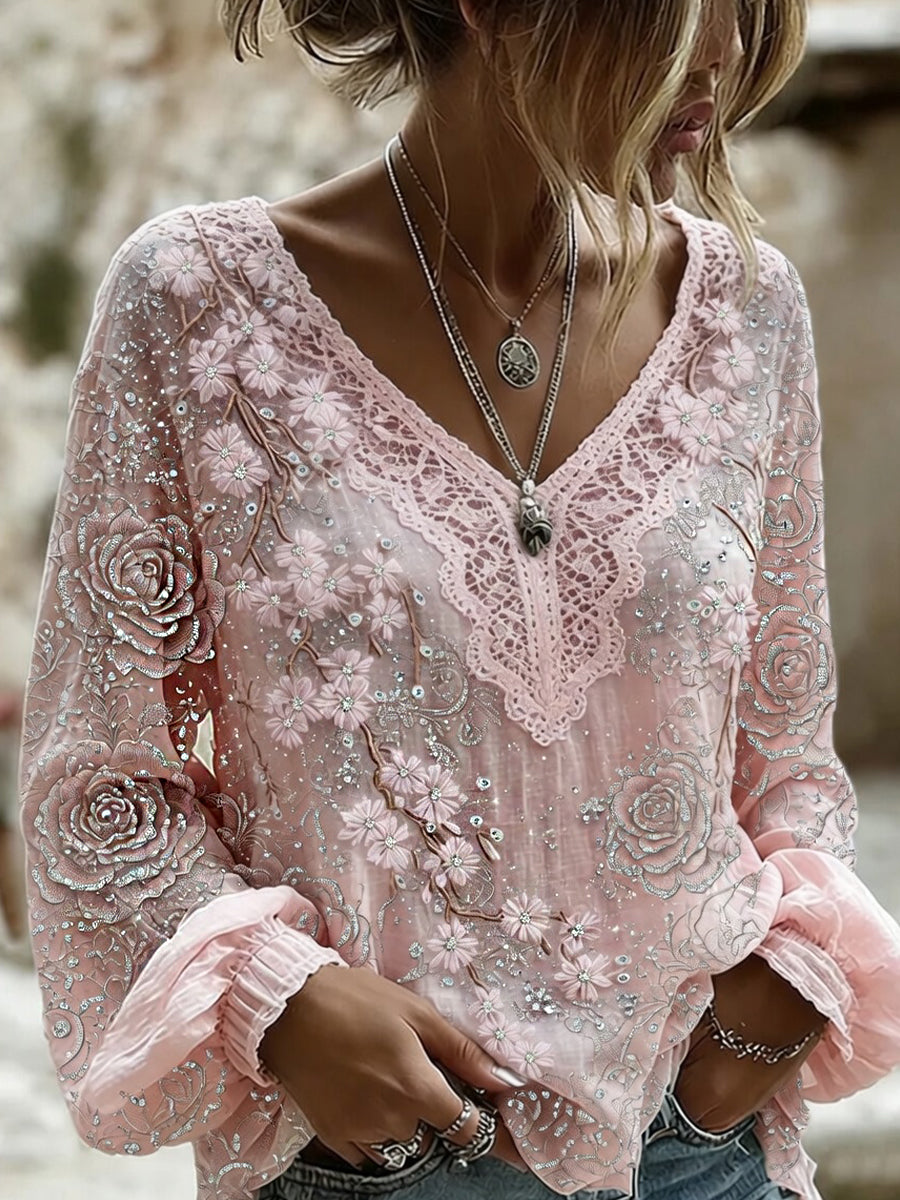 Rosée™ | Top vintage floral in cotton-linen