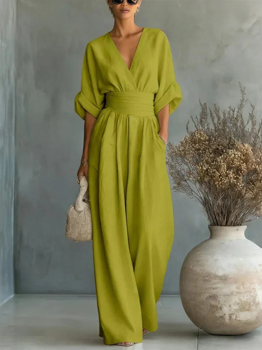 Éliane™ | Pastel Blue V-Neck Jumpsuit